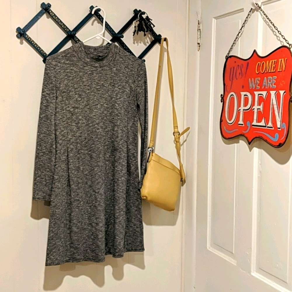 MADEWELL Gray Ribbed Mock Neck Sweater Dress S